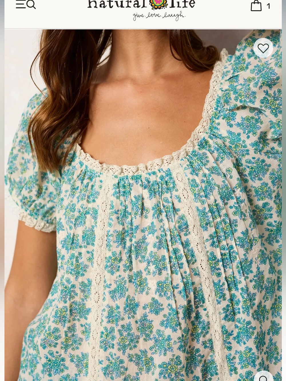 NATURAL LIFE Sweet Nothings Embroidered Top Cream Folk Ditsy Puff-Sleeve Blouse - Picture 7 of 16